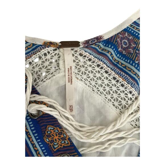 Free People Womens Ivory Blue Boho Pebble Rain Tunic Dress Size XS Pockets Short - Picture 11 of 14